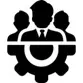 Zahnrad-Icon mit Personen symbolisiert effiziente Teamarbeit und Prozesse